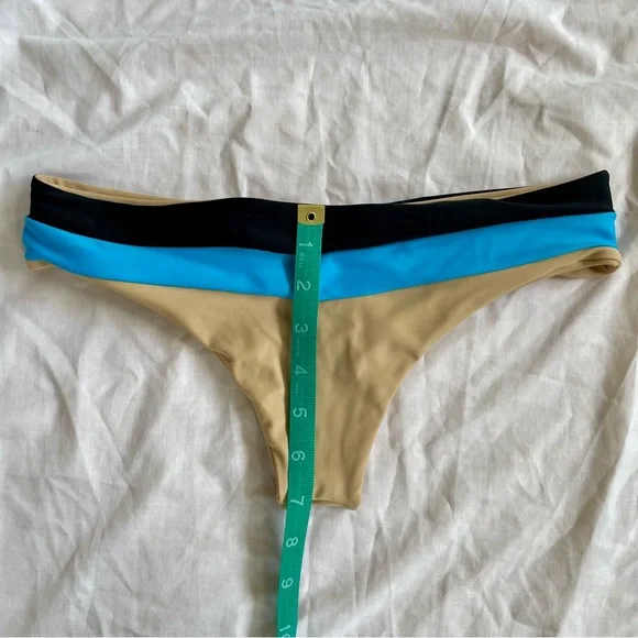 Black blue beige sprinted striped bikini swim set strapless bandeau, low rise S - Picture 5 of 10